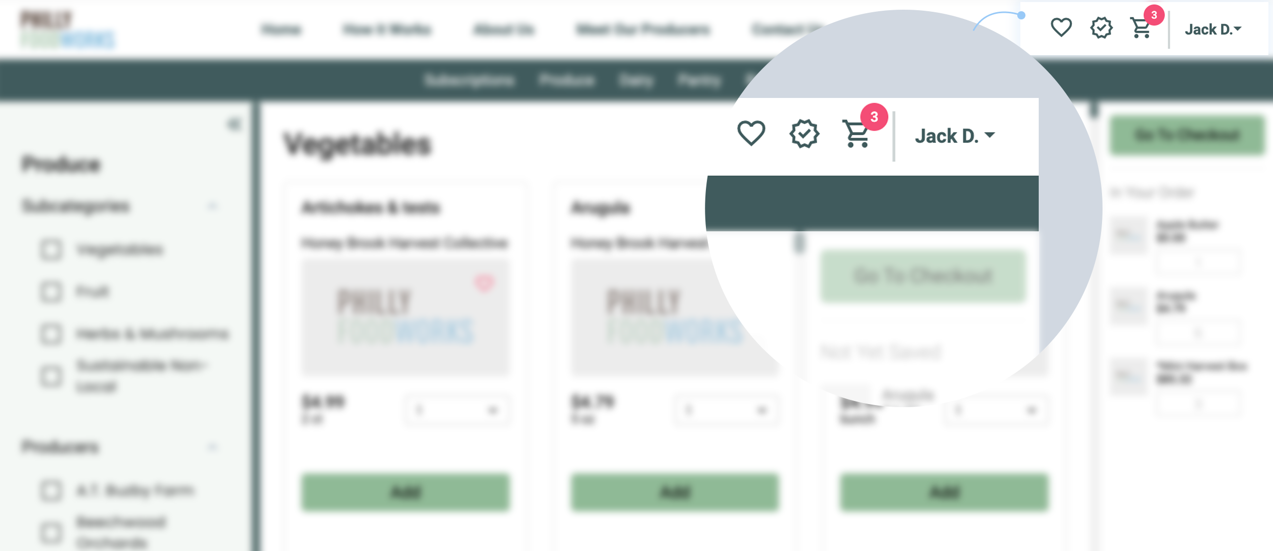 Shopping cart with active subscriptions