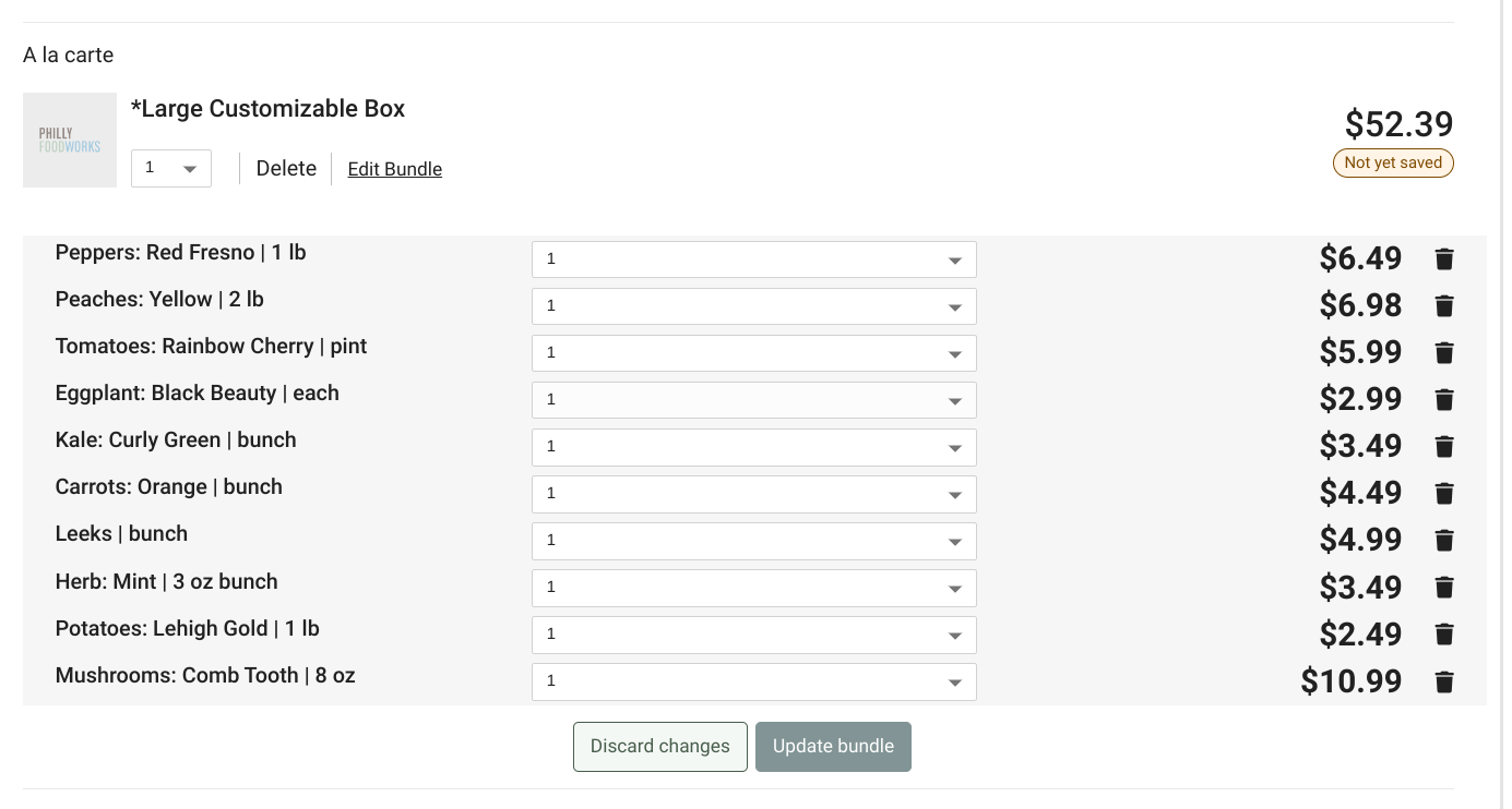 Editing items in a customizable bundle
