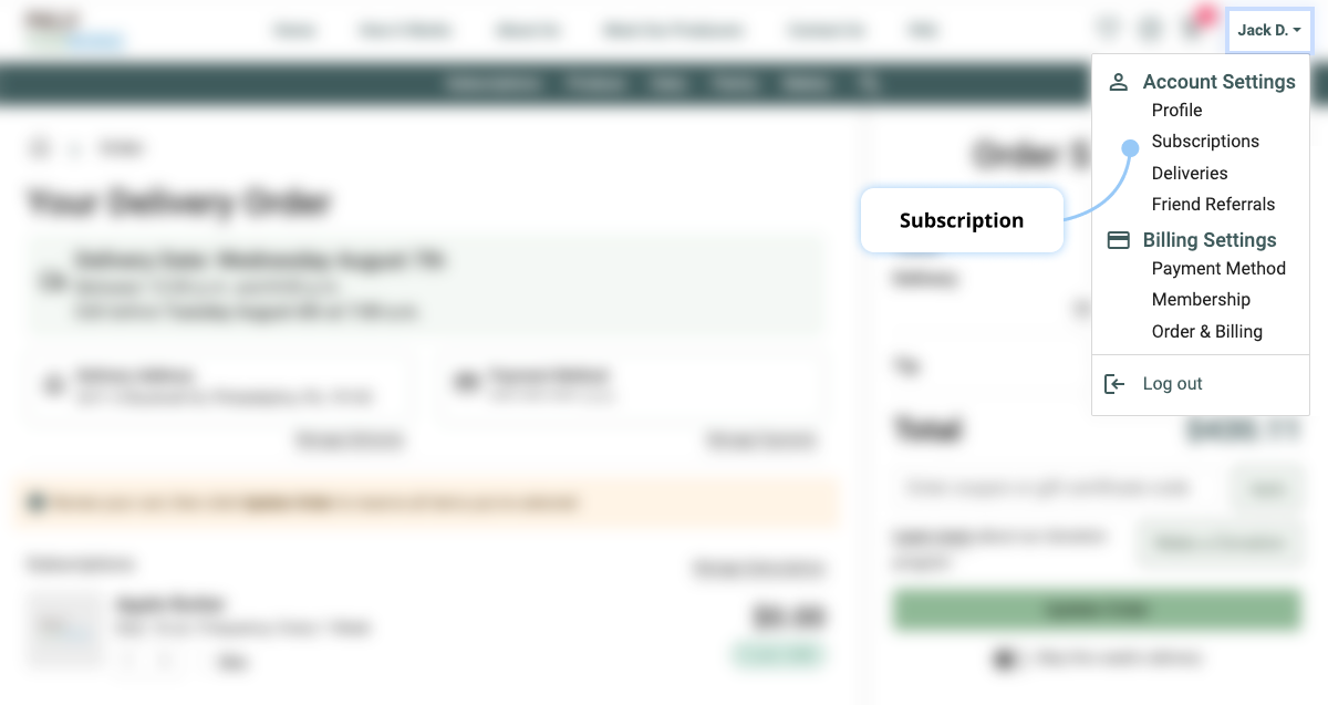 Subscriptions page in account
