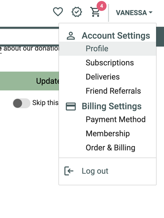 Profile section in account