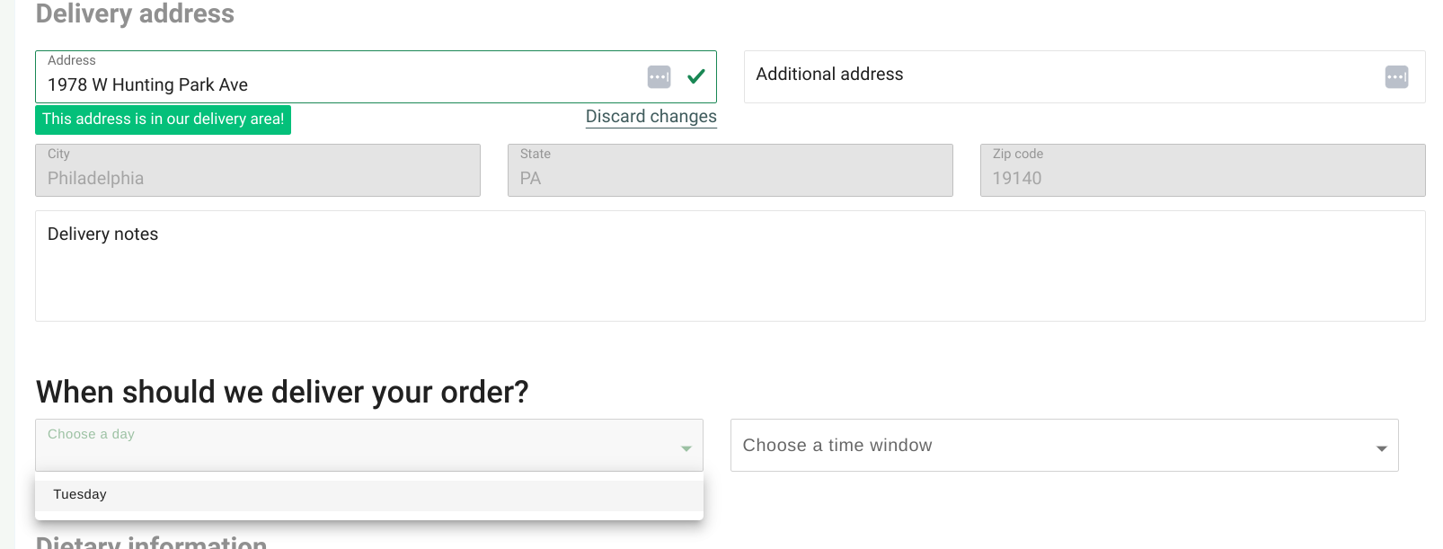 Confirm delivery day and timeslot
